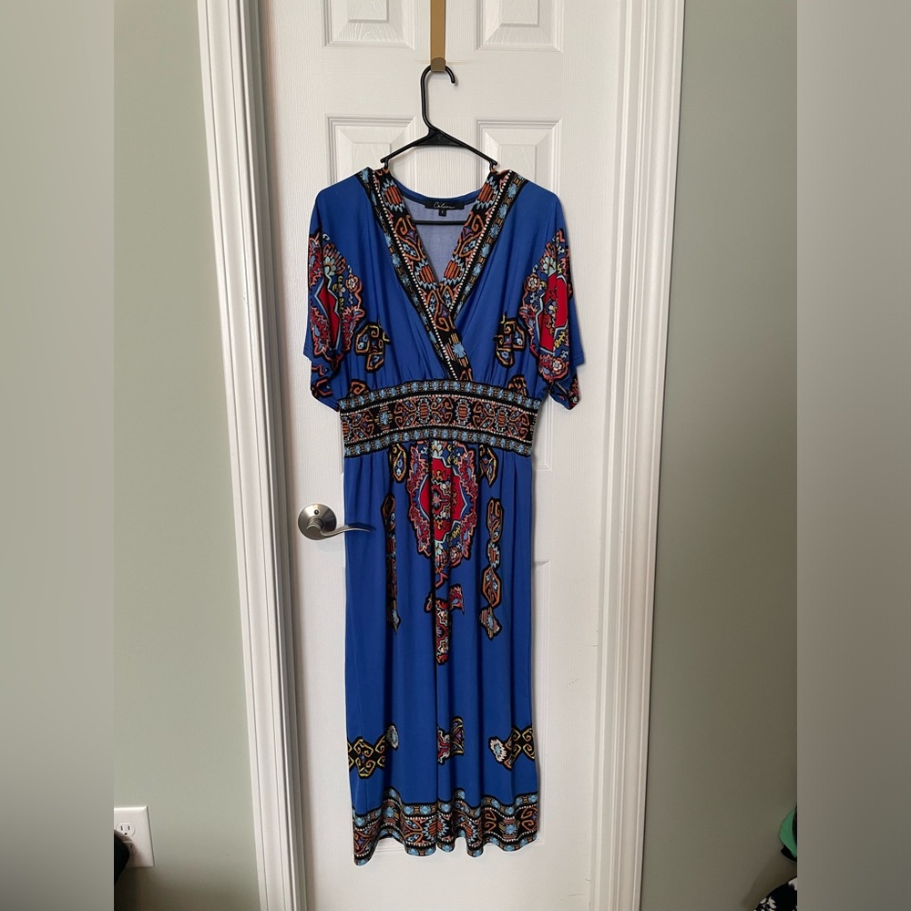 Calessa Blue and Red Women's Kaftan Maxi Dress